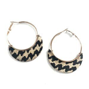 Myra Bag Lunar Earrings Hairon Leather Black Cream Gold Tone Hoop NWT